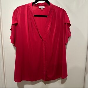 Calvin Klein Pink Relaxed Blouse with V-Neck and Short Sleeves